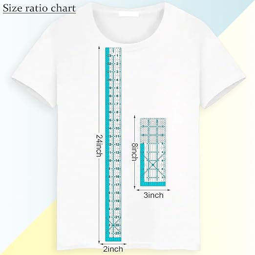 Acrylic Ruler 7 Piece Set, Quilting Rulers, Non Slip Rings 50 Pieces, Size (6"x24"), (2"x24"), (3"x18"), (3"x8"), (1.5"x12"), (1"x12"), (1"x6")