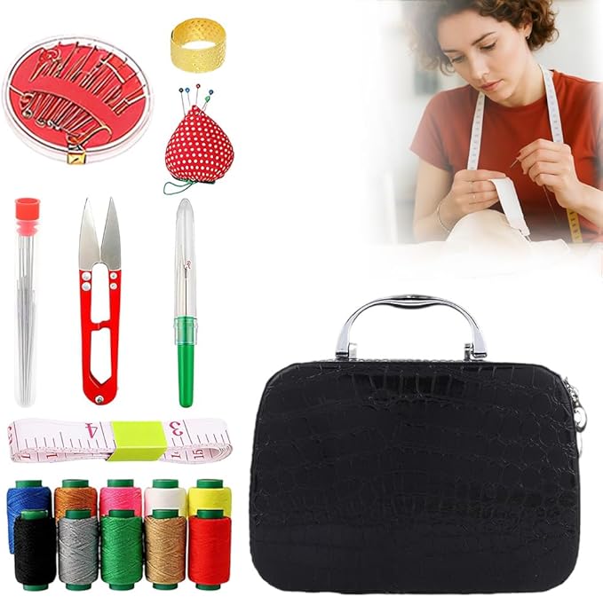 2025 New Big Eye Steel Needles Set, Sewing Kit Storage Box DIY Embroidery Crafting Kit Tool, Upgrade Needle Thread Hand Steel Sewing Needles Kit Fix Anything Anytime Portable (Black)