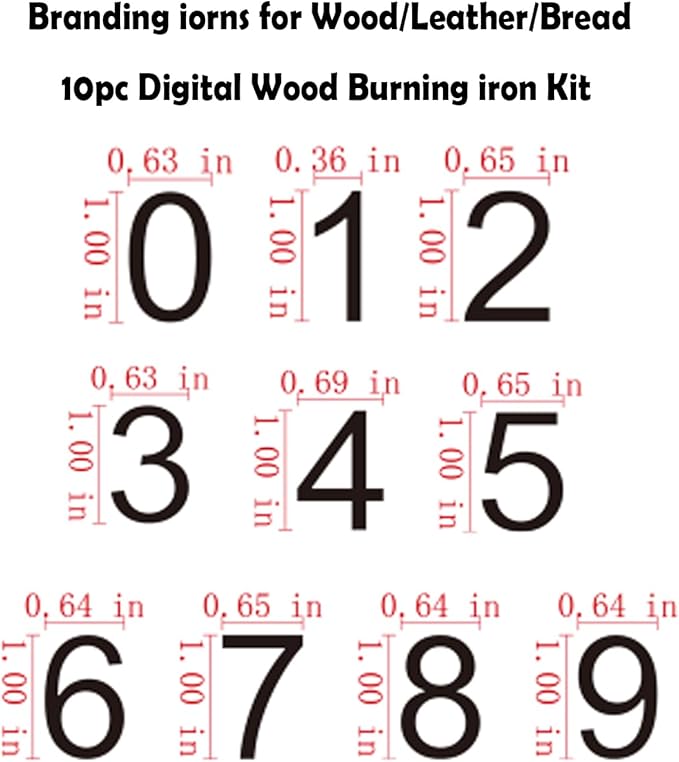 1" 10 Pcs Number Branding Iron for Wood, Hats, Leather, Food - for Woodworking, BBQ, Steak, Personalized Gifts - with Wooden Box & 2 Handles (1" Number 0-9)