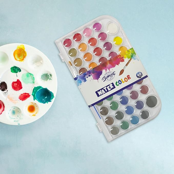 48 Colors portable Watercolor Paint Set ，Reusable Watercolor Paint and Palette with a Brush ，Travel Painting Set for Artists, Amateur Hobbyists and Painting Lovers