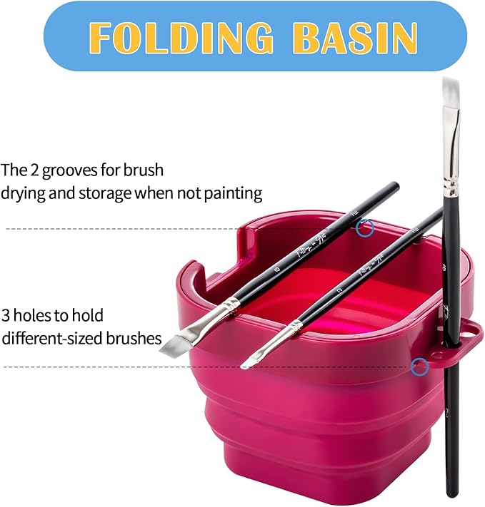 Falling in Art Paint Palette, Airtight 16 Wells Storage Palette Box with Lid and Folding Paint Brush Basin for Watercolor, Gouache and Acrylic Painting (Red)