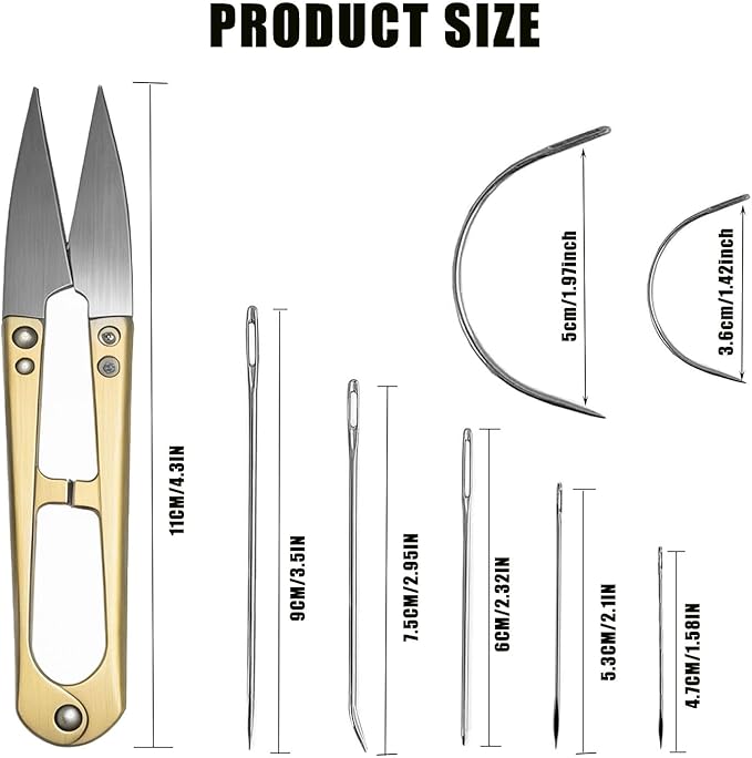 Fbshicung Upholstery Repair Sewing Thread Kit and Heavy Duty Household Hand Needles, Including 7 Styles of Leather Canvas Sewing Needles,Scissors and 3 Rolls Nylon Thread (60Yard Per Roll)