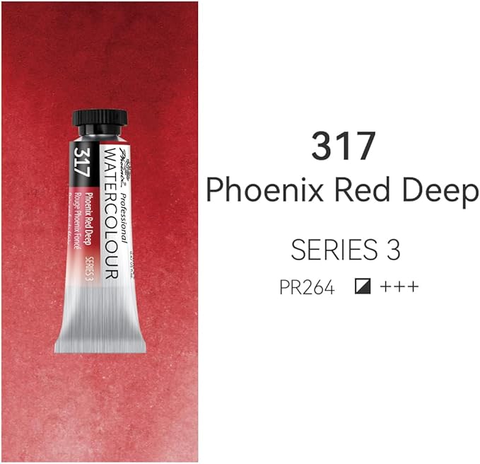 PHOENIX Professional Watercolor Paint Single Tube - 0.47 Fl Oz / 14ml - Phoenix Red Deep