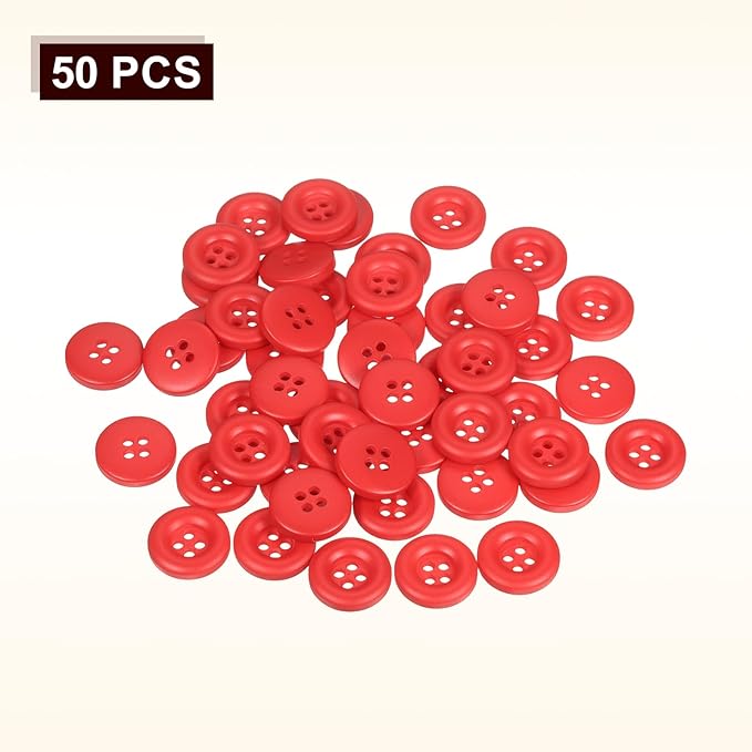 HARFINGTON 50pcs Sewing Button 18mm (11/16 Inch) 4 Holes Resin Thickened Round Crafting Replacement Buttons for Clothing DIY Crafts Decoration, Red