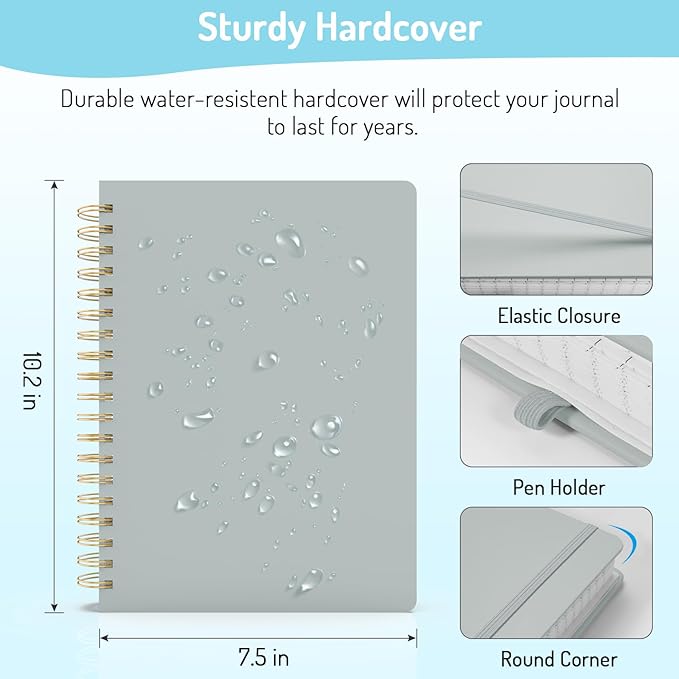 Forvencer Lined Spiral Journal Notebook with 300 Numbered Pages, B5 College Ruled Thick Journals for Writing with 100GSM Paper, Hardcover Notebooks with Contents for Work, School, Women, Men, Grey
