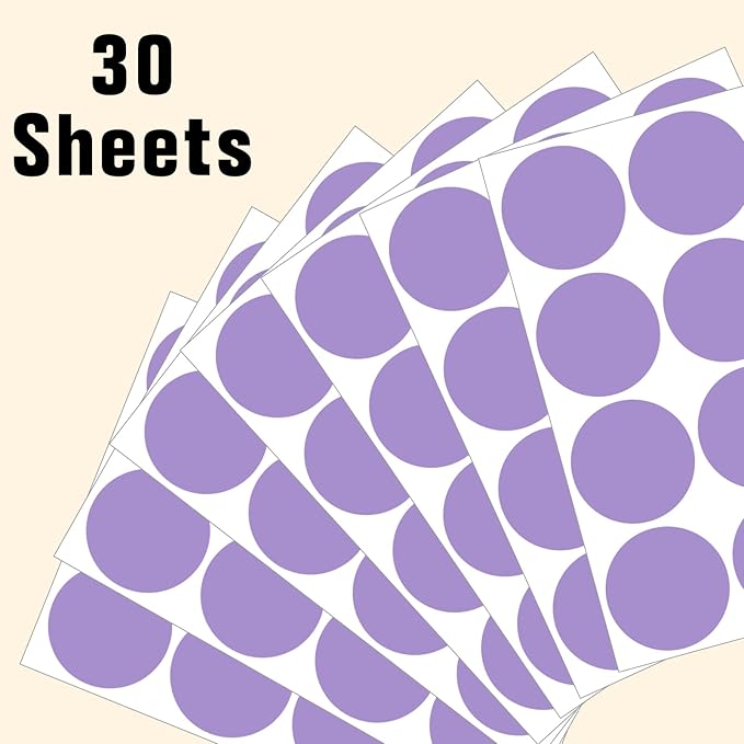 2" Round Large Colored Removable Stickers Labels - Purple,Pack of 300