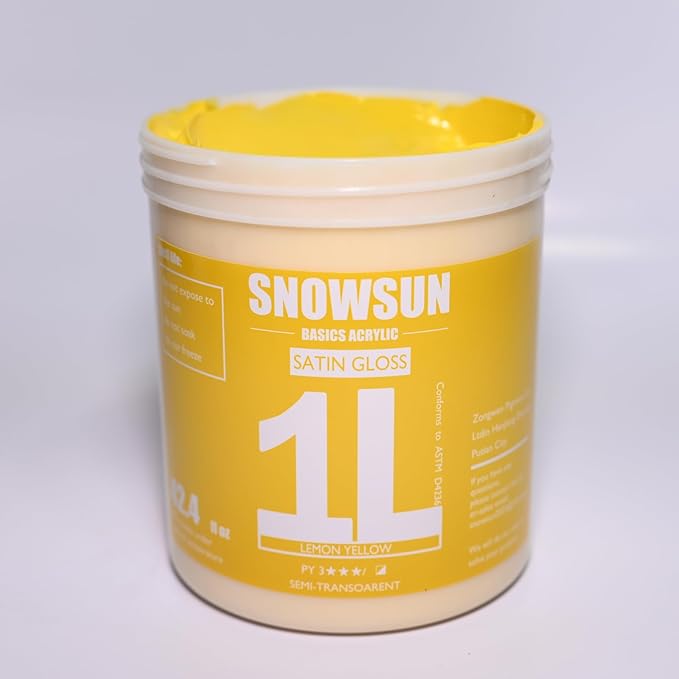 SNOWSUN Lemon Yellow Acrylic Paint, Large Bulk Heavy Body Acrylic Paint ( 1L，About a quarter of a gallon) - Non Toxic Gloss Thick Art Paint for Multi-Surface, Canvas Wood Ceramic and Leather, Stone Craft, for Artists & Beginners