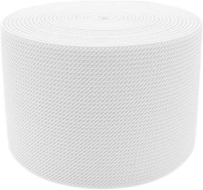 White Knit Elastic Band for Sewing 3 inch 5 Yards Double-Side Twill Woven Elastic Heavy Stretch Elastic Spool for Clothes Pants Waistband, Wigs, Skirts, Craft DIY Projects