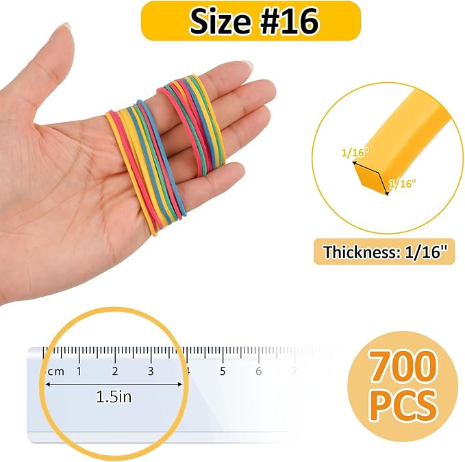 700 Pcs Rubber Bands, Size #16 Reusable Elastic Rubber Band for Office Supplies File Folders, Home Packaging, Crafts DIY Bundling, Multipurpose (Colored)