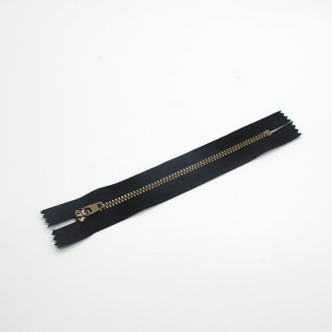 4# 8" Metal Zipper for Jeans Antique Brass Zipper 8 inch Close End Jeans Zippers 6pcs,(Black-Brass)