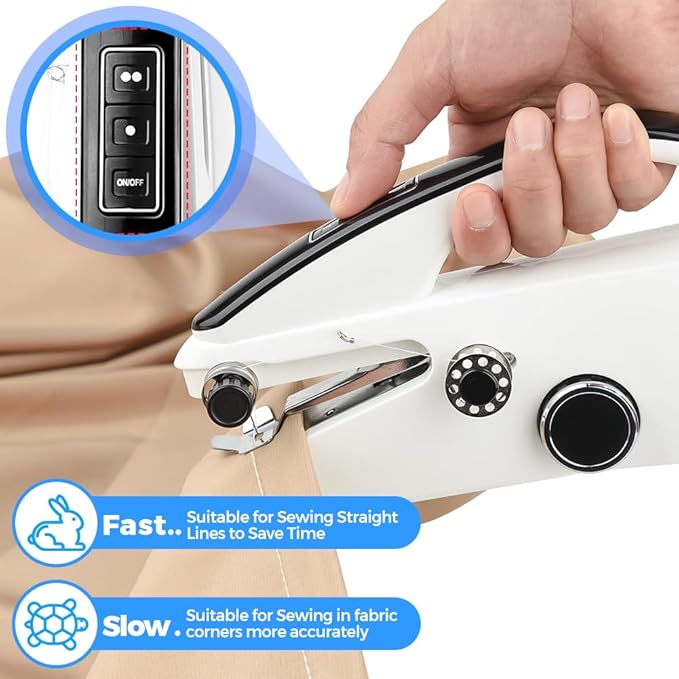 Joyzan Handheld Sewing Machine, Portable Electric Mini Sew Machines Quick Stitch Two Speeds Power Modes Small Rechargeable Accessories Kit Beginner Adult Home Travel DIY Repair Clothes Fabrics Curtain