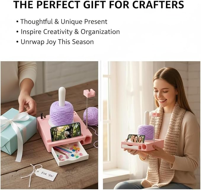 2026 New Detachable Yarn Spool Organizer Box with Phone Stand, Portable Crochet Caddy, Multi-Functional Yarn Shaft Spool Box for Knitting Lovers Crocheter (Blue)