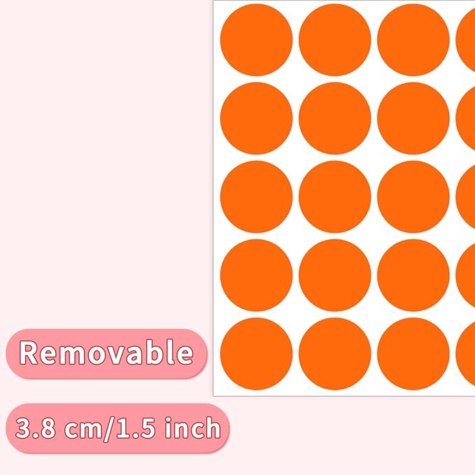 1.5" Round Colored Removable Stickers Labels - Orange,Pack of 500