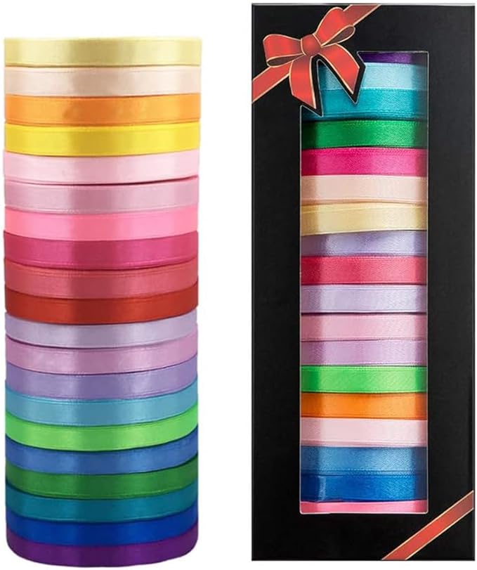 500 Yard Fabric Ribbon Satin Ribbon Rolls Silk Satin Roll, 25 Yard/Rolls, 20 Rolls, Satin Ribbon for Gift Package Wrapping Ribbon Bow Making Crafts Sewing Party Wedding, 2/5 Inch Wide