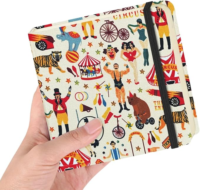 Square 4.8x4.8 inches 80gsm 96sheets/192 Pages Notebooks Blank Sketchbooks Travel Journal Pocket Hardcover Paint Writing Diary Memo Planner Cloth Cover. Circus Troup
