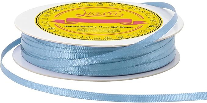 Double Face Dusty Blue Satin Thin Ribbon 1/8 inch X 50 Yards Polyester Dusty Blue Ribbon for Gift Wrapping Very Suitable for Weddings Party Hair Bow Invitation Decorations and More