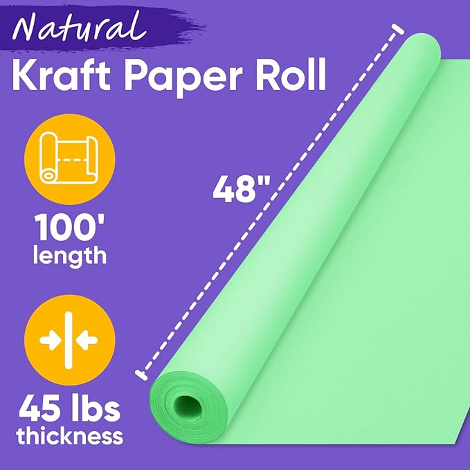 USA Made 48" x 1200" Light Green Paper Roll, 45 lbs Thickness, American Quality Colored Kraft Paper for School, Bulletin Board - Non-Toxic, Odorless, Safe for Kids