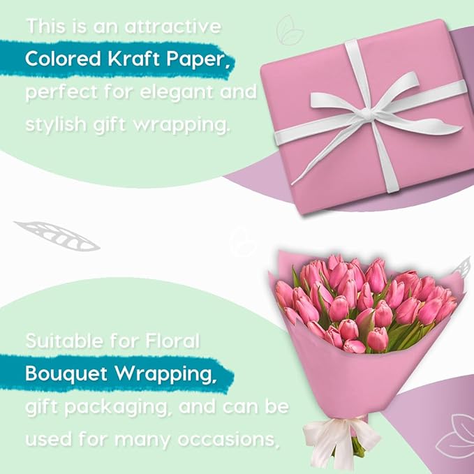 PerkHomy 48" x 1,440" (120') Light Pink Kraft Paper Roll for Craft Bulletin Board Paper Art Table Covering Crafting Gift Wrapping Bouquet Packing Parcel 80GSM 55LB (Light Pink, 48" x 120')