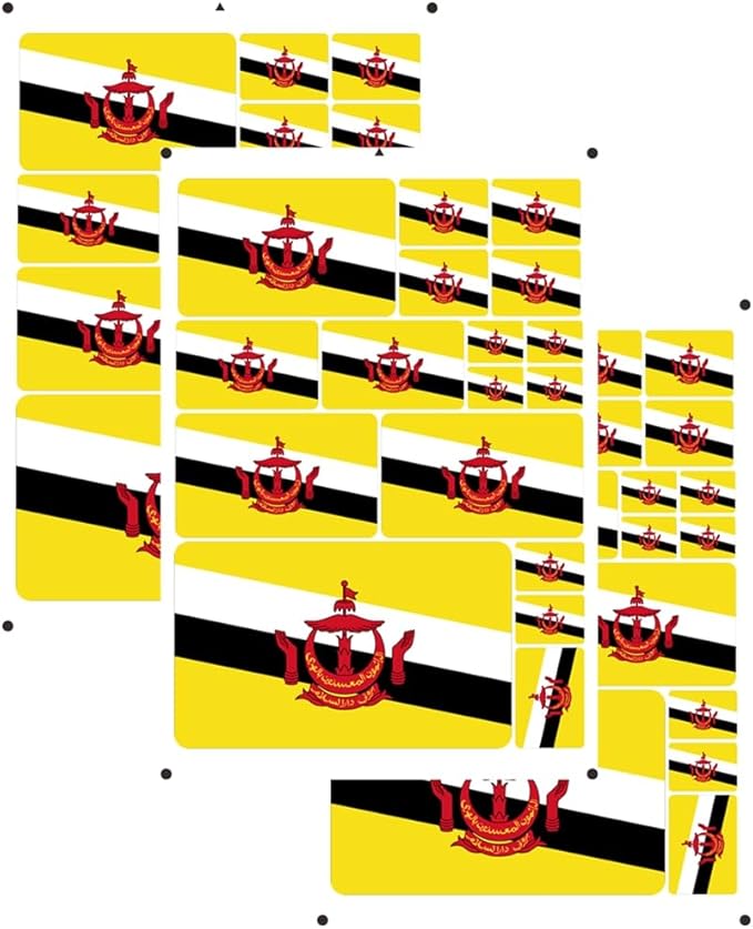 vmcoatdu Brunei Flag Laser Printing Sticker 3 Pcs Decal in Multiple Sizes Stickers (Yellow Brunei)