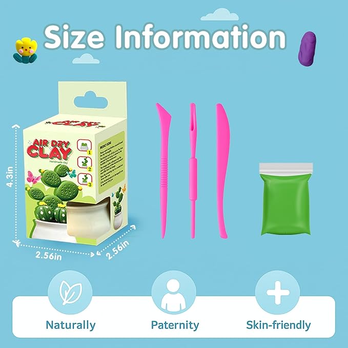 Air Dry Clay for Kids - 12 Plants DIY Modeling Clay Kit with Sculpting Tools & STEM Tutorials - Ultra Light, Soft, Safe - Back to School Classroom Supplies, Home Party, Birthday Gifts for Ages 3-12+