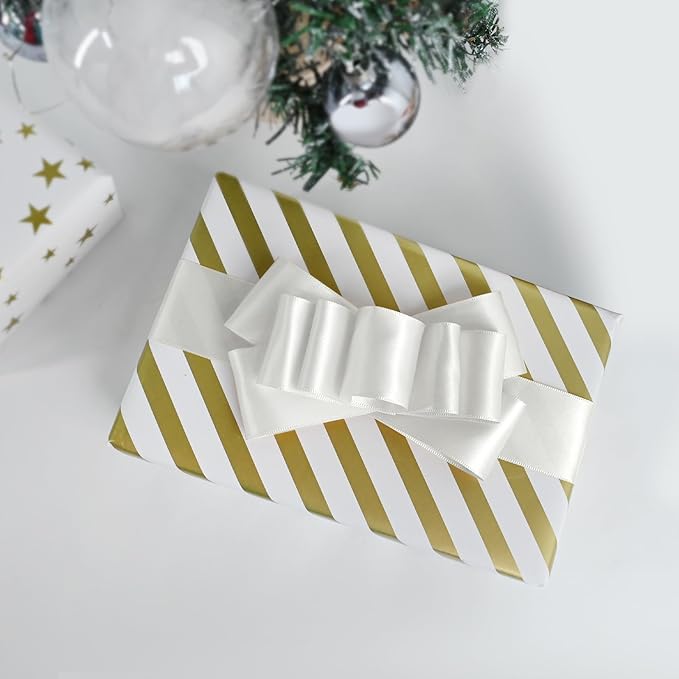Double Face Off White Satin Ribbon 1-1/2 inch X 25 Yards Polyester Off White Ribbon for Gift Wrapping Very Suitable for Weddings Party Hair Bow Invitation Decorations and More