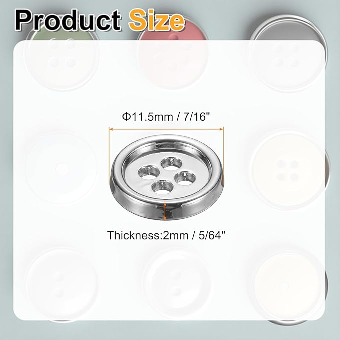 HARFINGTON 20pcs Metal Sewing Button, 11.5mm 4-Hole Round Suit Shirts Coats Clothes Sewing Buttons for Decoration Craft, Silver