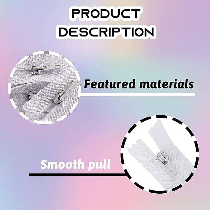 Zipper, DOITEM 48 pcs 14 inch Zippers for Sewing 35cm/14 Inch Multicolor Nylon Coil Zippers for Sewing and Crafts 24 Colors