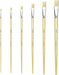 XDT#579 Flat Artist Paint Brush 6 Piece Set, Hog Bristle Wash Tip #1#3#5#7#9#11, Craft Face Body Paint Acrylic Oil Watercolor