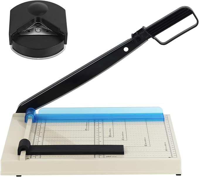 12" Guillotine Paper Cutter, A4 Paper Cutter, Heavy Duty 12-Sheet Capacity Trimmer with Corner Rounder for Cardstock, Photos, Scrapbooking, Crafts, Laminating, Cardboard, Labels & Coupons
