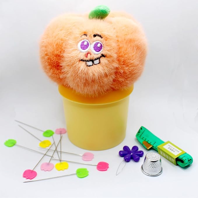 Pumpkin Pin Cushion Sewing Tool Set with Magnetic Storage, Including 50 Cute Flowers Needles, Threader, Thimble ＆Tape Measure, Pin Holder for Sewing DesksApplique & Patchwork Crafter.