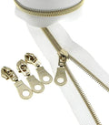 #5 Gold Metallic Nylon Coil Zipper by The Yard, Bulk 10 Yards White Tape with 25PCS Rose Gold Zippers Pulls for Sewing, Bags, Purses YIGUANXIN