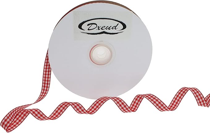 Gingham Ribbon 50 Yard Each Roll 100% Polyester Woven Edge (3/8" x 50 Yards, Red)