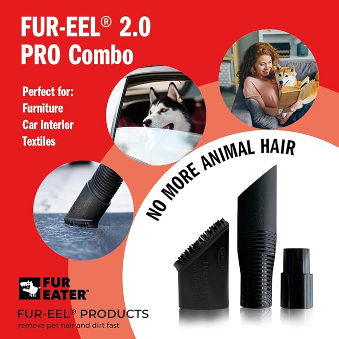 PRO 2.0 Combo Pet Hair Removal Tool for Car Detailing | Universal Vacuum Attachment for Dog & Cat Hair | Fits 1-1/4" & 1-3/8" Hoses | Replaceable Soft Rubber Head | Washable & Reusable