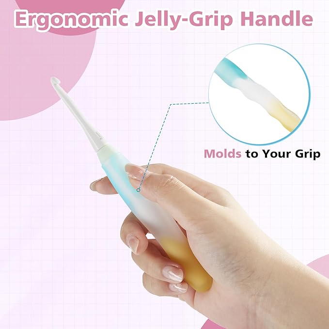 Crochet Hooks Set - Gel-Infused Jelly Touch Ergonomic Handle, 10 Sizes Interchangeable, All-in-One Kit with Organized Case for Beginners & Crafters