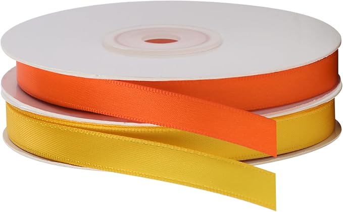 LIUYAXI 2 Rolls Yellow & Torrid Stain Ribbon,3/8 Inch x Continuous 25 Yards Each Rolls, Total 50 Yards, Double Faced Crafts Ribbon use for Bows Bouquet, Gift Wrapping, Halloween