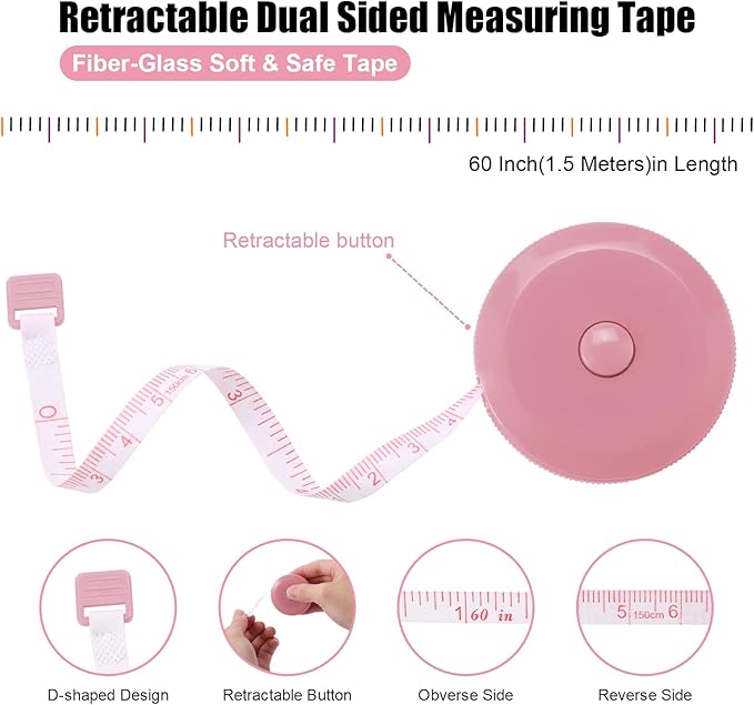 Tape Measure Body Measuring Tape, Retractable 60 Inch Soft Mini Measuring Tape, Small Sewing Fabric Tape Ruler for Cloth Waist Medical Nursing Craft(12 Pack)