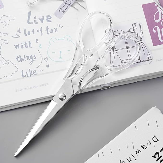Craft Scissors with Stainless Steel Blade and Transparent Acrylic Handle, All Purpose Scissor for Office, School, Home, Fabric Shears, Tijeras （Transprent-6.3")