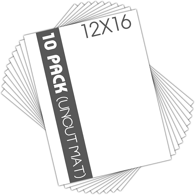 Mat Board Center, Pack of 10 12x16 White Uncut Mat Boards, Acid-Free Backing Matte Boards for Frames, Prints, Photos, Pictures