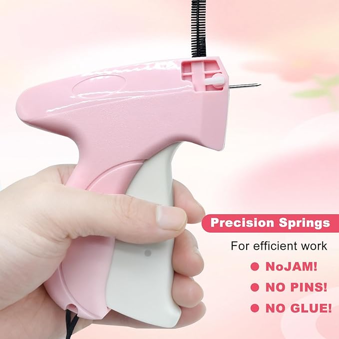 Stitch Gun for Clothes, Handheld Stitch Gun Quick Clothing Fixer, Sewing Kit Includes 6 Needle, 2000 White + 2000 Black Fasteners, Pink, Garment Repair Tool