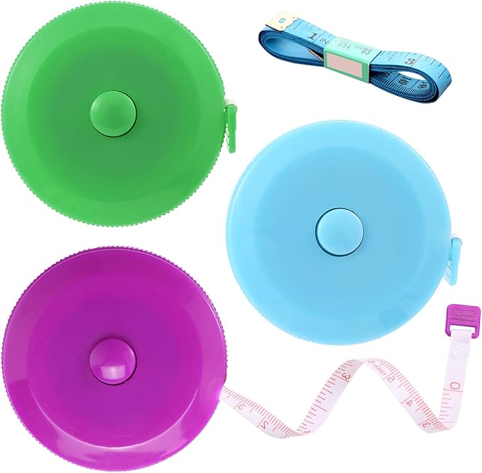 Measuring Tape Retractable, 60 Inch Soft Fabric Tape Measure for Body, Push Button Sewing Measurement Tape for Cloth Waist(3 Pack/Green Purple Sky Blue)