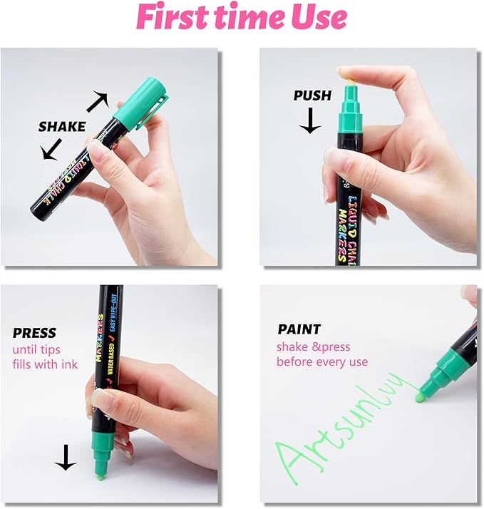 8 Colors Chalk Markers, Chalk Pens, Erase Marker, Non-Toxic, Water-Based, Reversible Tips, Chalkboard Markers for Adult, Car Windows, Glass
