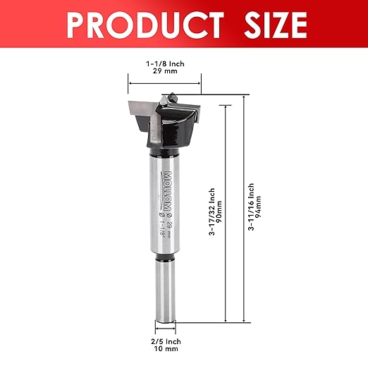 Mollom 1-1/8" (29mm) Forstner Drill Bit for Precise Woodworking with Durable YG8 Carbide Thickness of 2.0mm,This Hinge Cutter Tool is Ideal for Hard Wood, Plastic, Plywood