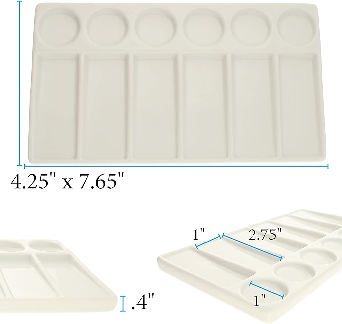 The Beadsmith Ceramic Mixing Palette – Rectangle Design Paint Holder – Arts and Crafts Accessories Organizer – 7.7' x 4.3' x .4” – 12 Compartments, (4 Palettes)