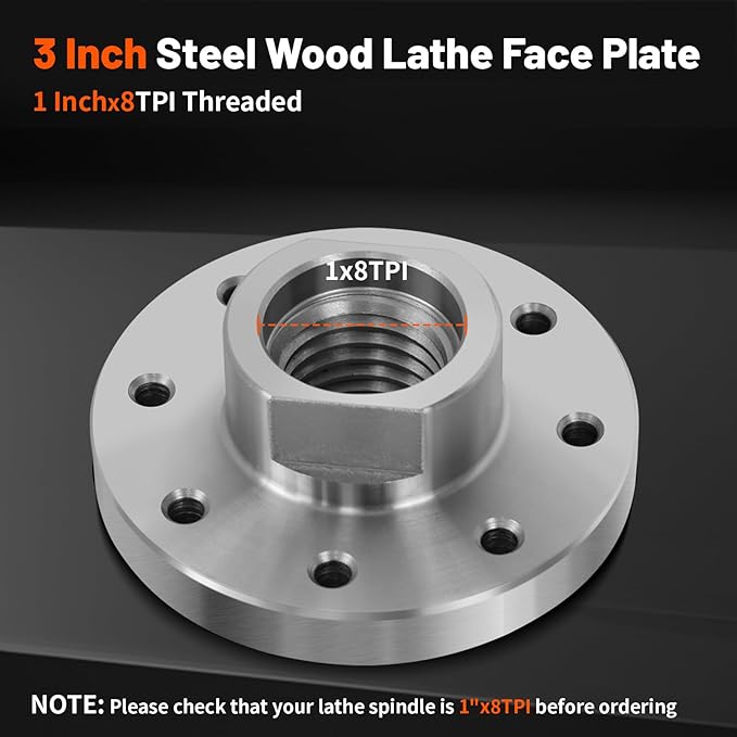 3" Steel Wood Lathe Faceplate,Faceplate for Wood Lathe,Lathe Face Plate Fit for 1" x 8TPI Spindle without Screwchuck