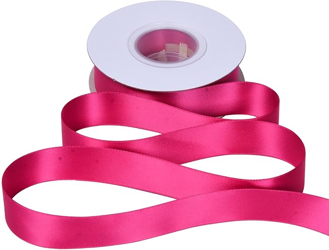YAMA Hot Pink Double Faced Satin Ribbon, 1 Inch 25 Yards, Great for Crafts Bows Flower Bouquet Wedding Home Decor Gift Wrapping