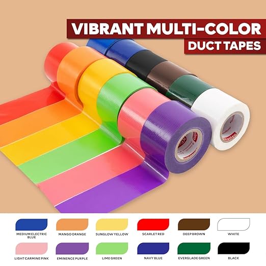 XFasten Rainbow Colored Duct Tape Heavy Duty 12-Pack 10 Yards x 2 Inch, Colored Duct Tape Variety Pack Bulk, Waterproof, Vibrant Colors, Easy Tear, Writable, Residue-free for Crafts, Labeling, Packing