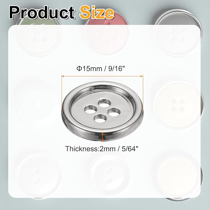 HARFINGTON 20pcs Metal Sewing Button, 15mm 4-Hole Round Suit Shirts Coats Clothes Sewing Buttons for Decoration Craft, Silver