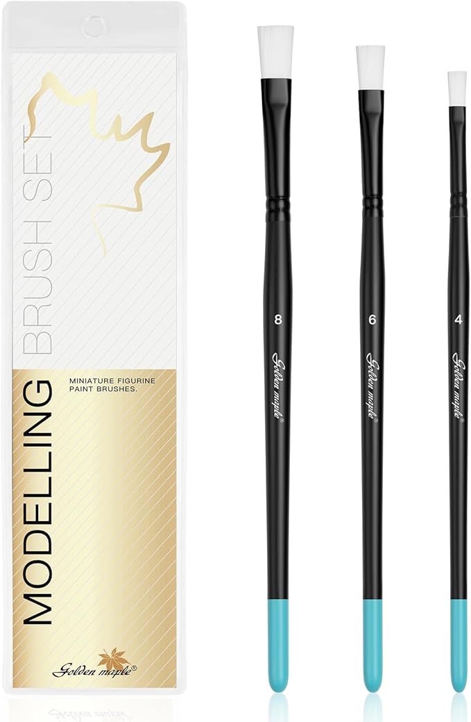 Weathering Paint Brushes-Golden Maple 3pcs Flat Paint Brushes Set for Weathering Effects, Textures, Washing and Dry Brushing on Miniature Painting