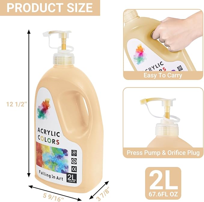 Falling in Art Orcha Yellow Acrylic Paint, Large 67.6Oz Premium Pouring Acrylic Paint, Perfect for Canvas, Wood, Ceramic, and More