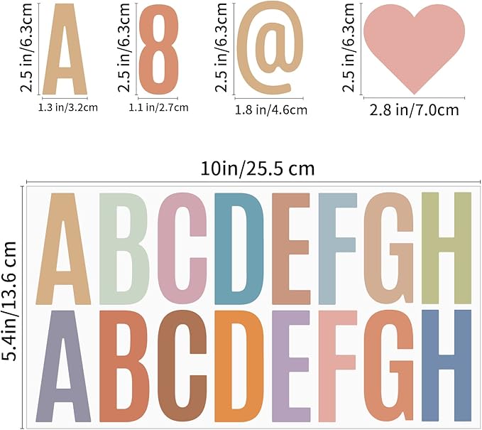 500 Pcs 30 Sheets Large Letter Stickers 2.5 Inches Boho Alphabet Number Self Adhesive Sticker for Bulletin Board, Classrooms, Mailbox, Scrapbooking, Poster board Vinyl Stick On Letters (2.5 Inch, Boho